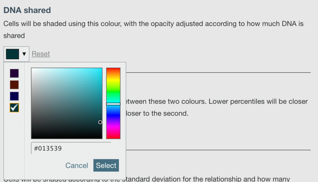 The area where you can set the colour used for DNA shared