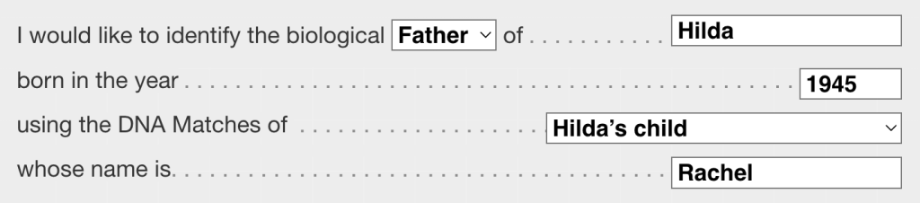 Screenshot showing how Rachel would fill out the structured research question form